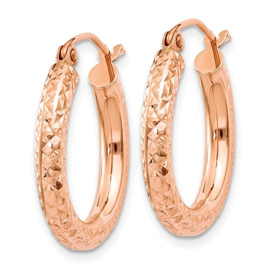 10k Rose Gold 20mm x 3mm Diamond Cut Round Hoop Earrings