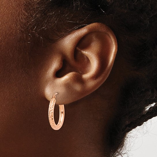 10k Rose Gold 20mm x 3mm Diamond Cut Round Hoop Earrings
