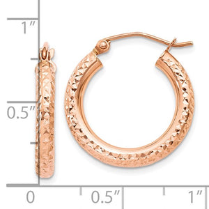 10k Rose Gold 20mm x 3mm Diamond Cut Round Hoop Earrings