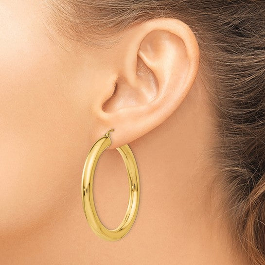 10k Yellow Gold 45mm x 5mm Classic Round Hoop Earrings