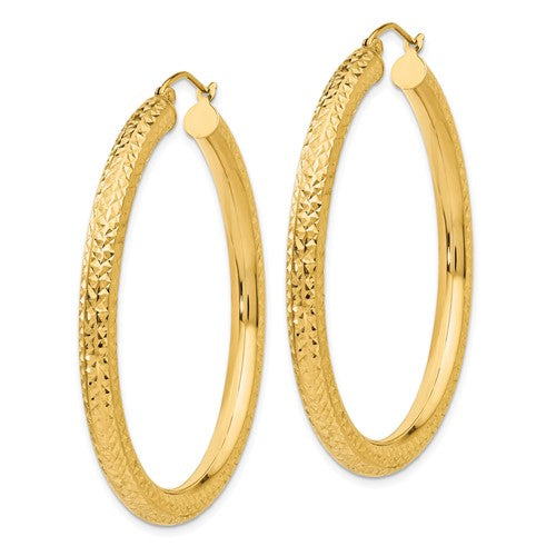 10K Yellow Gold Diamond Cut Round Hoop Earrings 47mmx4mm