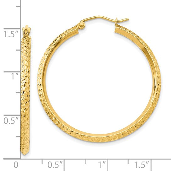 10K Yellow Gold 36mm x 2.5mm Diamond Cut Knife Edge Round Hoop Earrings