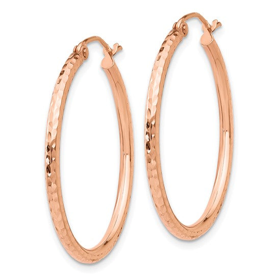 10k Rose Gold 29mm x 2mm Diamond Cut Round Hoop Earrings