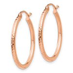 Load image into Gallery viewer, 10k Rose Gold 25mm x 2mm Diamond Cut Round Hoop Earrings
