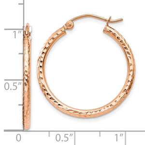 10k Rose Gold 25mm x 2mm Diamond Cut Round Hoop Earrings