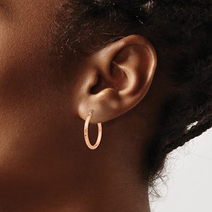 10k Rose Gold 20mm x 2mm Diamond Cut Round Hoop Earrings
