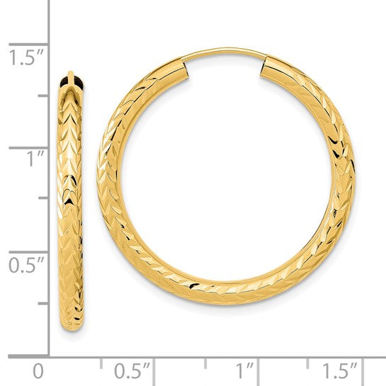 10K Yellow Gold Diamond Cut 31mm x 3mm Endless Hoop Earrings
