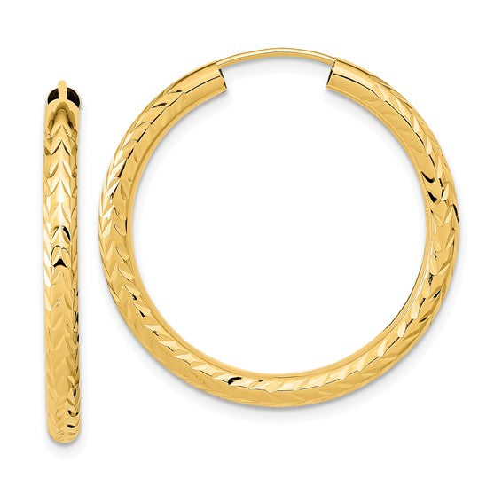 10K Yellow Gold Diamond Cut 31mm x 3mm Endless Hoop Earrings