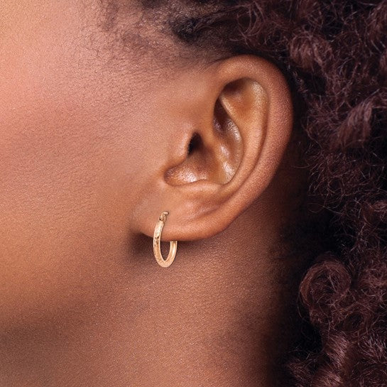 10k Rose Gold 14mm x 2mm Diamond Cut Round Hoop Earrings