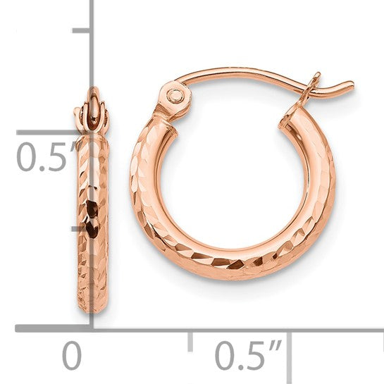 10k Rose Gold 13mm x 2mm Diamond Cut Round Hoop Earrings