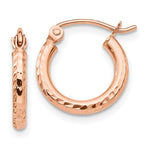 Загрузить изображение в средство просмотра галереи, 10k Rose Gold 13mm x 2mm Diamond Cut Round Hoop Earrings
