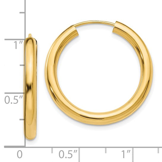 10K Yellow Gold 25mm x 2.75mm Round Endless Hoop Earrings