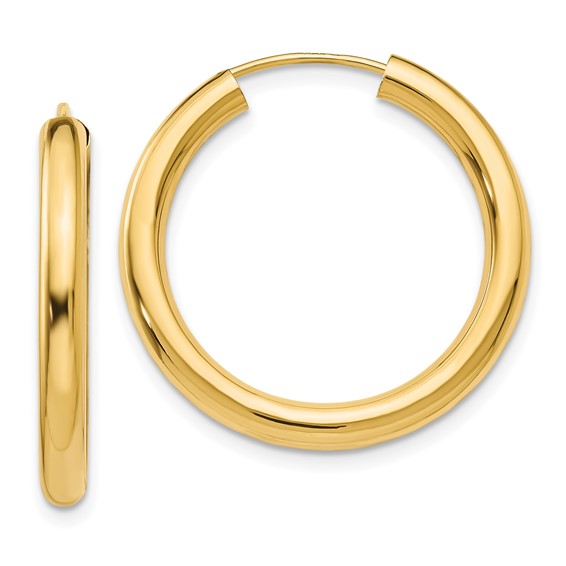 10K Yellow Gold 25mm x 2.75mm Round Endless Hoop Earrings