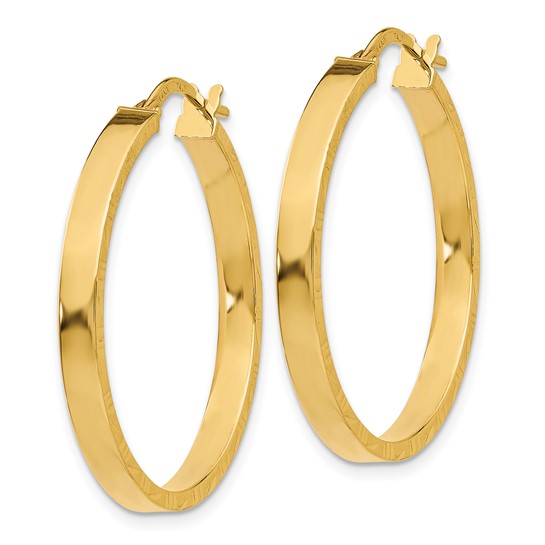 10K Yellow Gold 29mm x 3mm Diamond Cut Edge Round Hoop Earrings