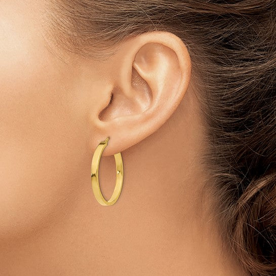 10K Yellow Gold 29mm x 3mm Diamond Cut Edge Round Hoop Earrings