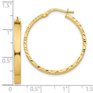 10K Yellow Gold 29mm x 3mm Diamond Cut Edge Round Hoop Earrings