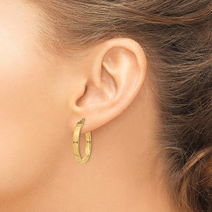 10K Yellow Gold 23mm x 3mm Diamond Cut Edge Round Hoop Earrings