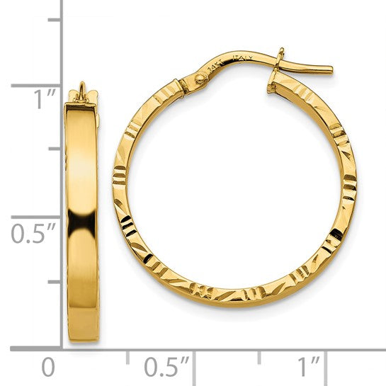 10K Yellow Gold 23mm x 3mm Diamond Cut Edge Round Hoop Earrings