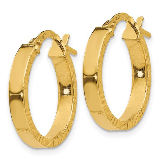 10K Yellow Gold 18mm x 3mm Diamond Cut Edge Round Hoop Earrings