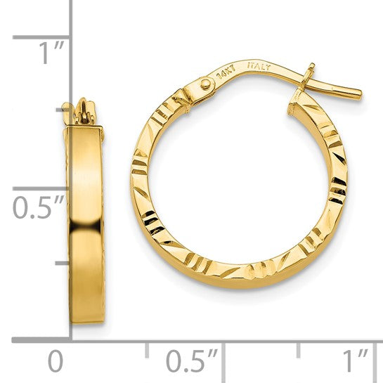 10K Yellow Gold 18mm x 3mm Diamond Cut Edge Round Hoop Earrings