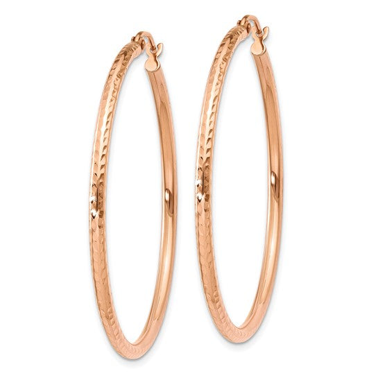10k Rose Gold 40mm x 2mm Diamond Cut Round Hoop Earrings