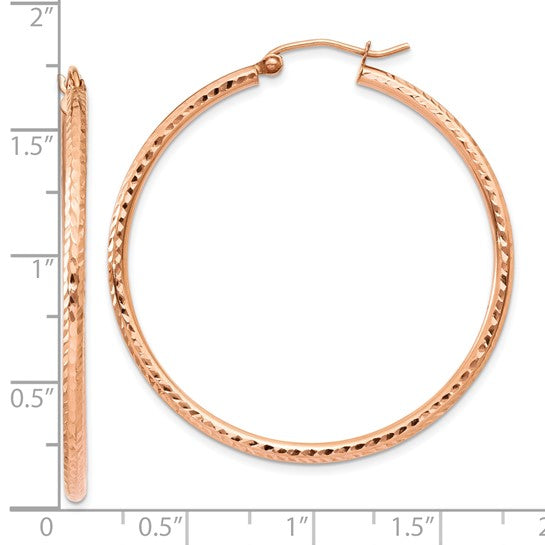 10k Rose Gold 40mm x 2mm Diamond Cut Round Hoop Earrings
