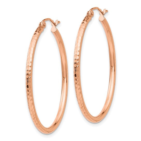 10k Rose Gold 35mm x 2mm Diamond Cut Round Hoop Earrings