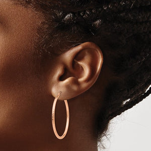 10k Rose Gold 35mm x 2mm Diamond Cut Round Hoop Earrings