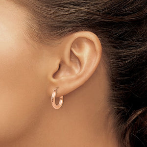 10k Rose Gold 15mm x 3mm Diamond Cut Round Hoop Earrings