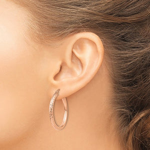 10k Rose Gold 30mm x 3mm Diamond Cut Round Hoop Earrings