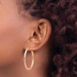 10k Rose Gold 35mm x 3mm Diamond Cut Round Hoop Earrings