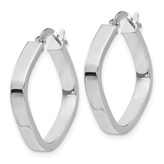 10K White Gold Flat Edge Square Diamond Shaped Hoop Earrings