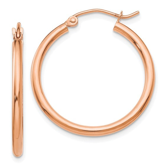10k Rose Gold Classic Round Hoop Earrings 25mm x 2mm