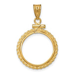 Afbeelding in Gallery-weergave laden, 14K Yellow Gold Coin Holder for 16.5mm Coins or 1/10 oz American Eagle 1/10 oz Krugerrand Rope Bezel Screw Top Pendant Charm
