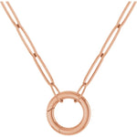 Carregar imagem no visualizador da galeria, 14K Yellow Rose White Gold 2.1mm Elongated Paper Clip Link Chain with Circle Round Hinged Lock Bail Clasp Pendant Charm Connector Choker Necklace

