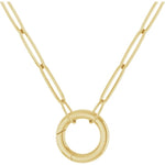 Indlæs billede til gallerivisning 14K Yellow Rose White Gold 2.1mm Elongated Paper Clip Link Chain with Circle Round Hinged Lock Bail Clasp Pendant Charm Connector Choker Necklace
