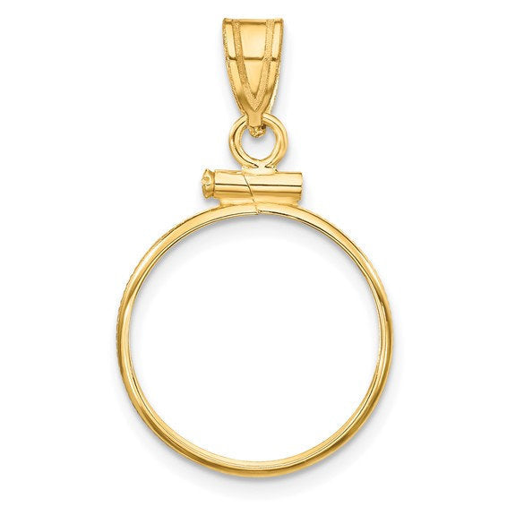 14k yellow gold holds 16.5mm coins or 1/10 oz american eagle 1/10 oz krugerrand screw top coin holder bezel pendant
