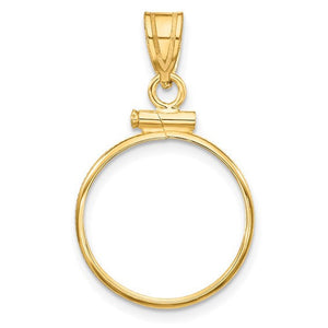 14K Yellow Gold Holds 16.5mm Coins or 1/10 oz American Eagle 1/10 oz Krugerrand Screw Top Coin Holder Bezel Pendant