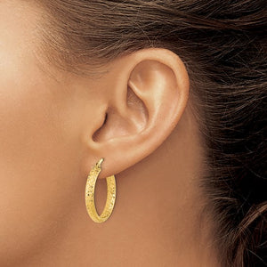 14k Yellow Gold 25mm x 3.75mm Diamond Cut Inside Outside Round Hoop Earrings