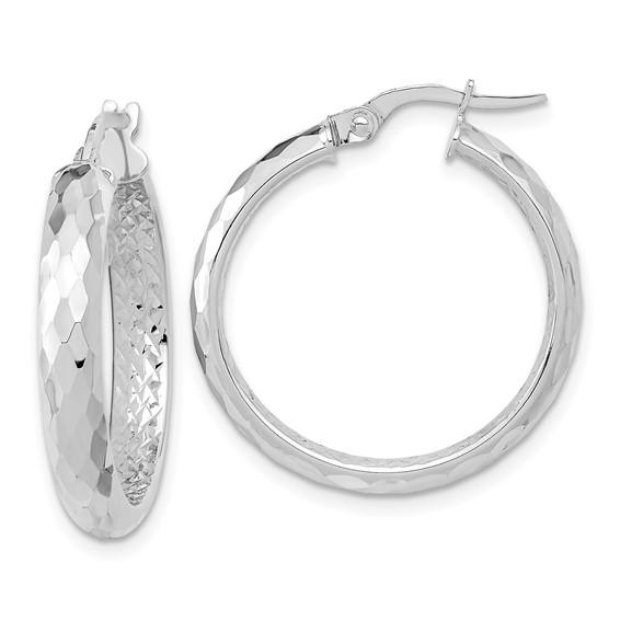 14k White Gold 25mm x 3.75mm Diamond Cut Inside Outside Round Hoop Earrings