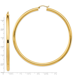 14K Yellow Gold 80mm x 4mm Extra Large Giant Gigantic Big Round Classic Hoop Earrings