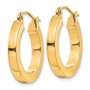 10k Yellow Gold  19mm x 3mm Square Tube Classic Round Hoop Earrings