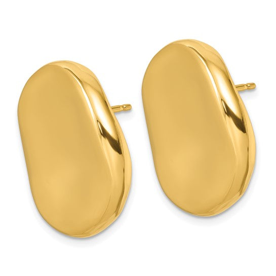 18k Yellow Gold Large 25mm Round Puffed Button Omega Back Earrings