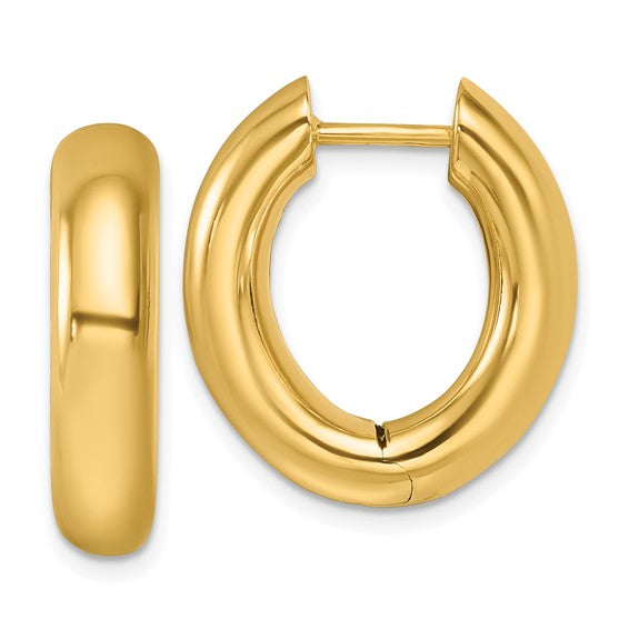14k Yellow Gold Hinged Oval Hoop Huggie Earrings