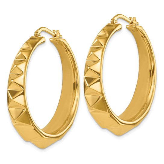 14k Yellow Gold Graduated Spike Round Hoop Earrings