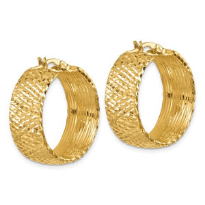 14k Yellow Gold Large Diamond Cut Round Hoop Earrings