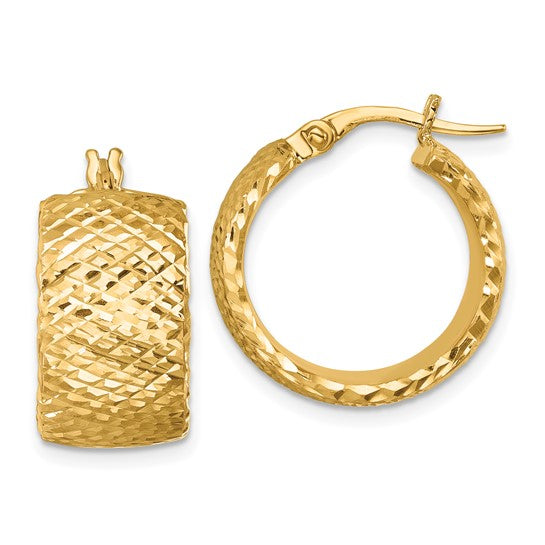 14k Yellow Gold Diamond Cut Round Hoop Earrings