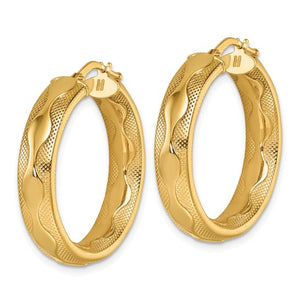 14k Yellow Gold 27mm x 5.5mm Wavy Textured Round Hoop Earrings