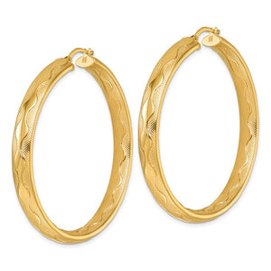 14k Yellow Gold 50mm x 5.5mm Wavy Textured Round Hoop Earrings