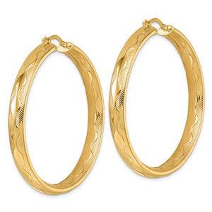 14k Yellow Gold 50mm x 5.5mm Wavy Textured Round Hoop Earrings